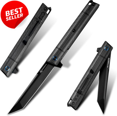 Flipper Folding Knife DC53 Steel Black PVD Blade G10 Handle Glass Breaker - US