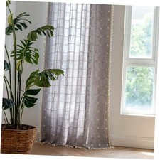 2 Panel Cotton Linen Boho Curtains 84 Inches Long 52"W x 84"L Pack of 2 Grey