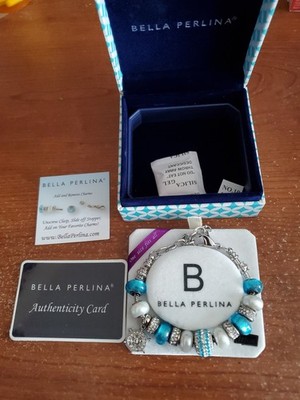 Bella Perlina Nautical Charm Bracelet Blue Silver Beads Rhinestones Authenticity