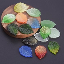 10pcs Leaf Shape 24x17mm Lampwork Glass Loose Pendants Beads For Jewelry Making