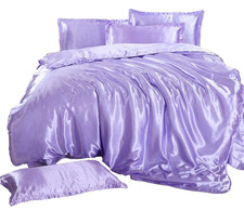 Elegant Lavender  Silver 7-Piece Bed-in-a-Bag Set Queen King Satin Duvet
