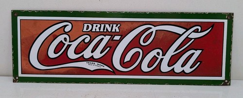 1930 RARE DRINK COCA COLA PORCELAIN SIGN TRADEMARK 18x6 INCHES COKE VINTAGE - Picture 2 of 19