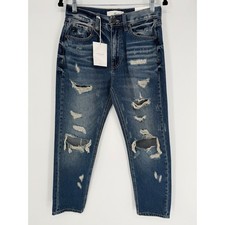 KANCAN DISTRESSED MOM JEAN SIZE 26 NWT HIGH RISE RELAXED THIGH TAPERED LEG