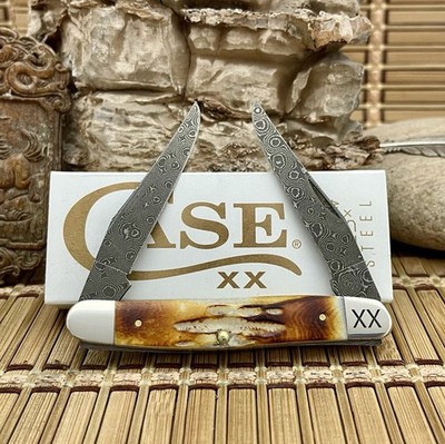 Case XX USA Deep Canyon Burnt Natural Bone 27231 Damascus Muskrat Pocket Knife