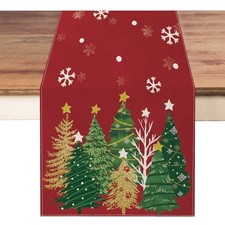 Christmas Table Runner 13x72 Inch, Red Snowflakes Pine Tree Table 13x72inch