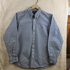 Ralph Lauren Shirt Mens XL 17-1/2 Check Blue Custom Fit Long Sleeve Button Down