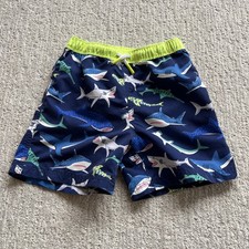 Mini Boden Boys Size 6-7 Years Blue Swim Trunks W/ Shark Pattern Preworn