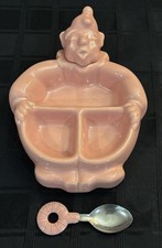 Hankscraft Pink Baby Food Clown Warming Divided Dish w/Spoon 1940s Redwing