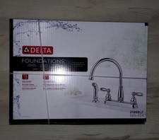 Delta Two Handle Kitchen Faucet Chrome W/Sprayer: 4 holes required:New:Fast S H