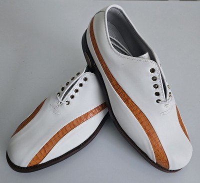 Footjoy Classics Dry Shoes US 10½ C Footjoy Classics Dry Premiere Mens Golf Shoes White Amber Stripe