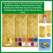 Glistening Gold 3 Pack Fringe Backdrop Curtains, Perfect for Celebrations