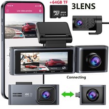 Ombar 4K Dash Cam Recorder 3-Channel Car DVR Video Camera GPS G-Sensor  64G TF