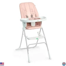 Ingenuity Sun Valley Compact Baby High Chair - Pink, Food-Grade Plate, Harness