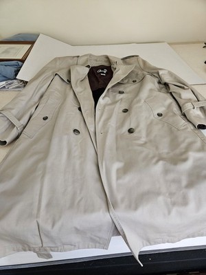 Tan Used Arnie || Trench Coat Men's 46 Tall Small Stains In Lower Front See Pics