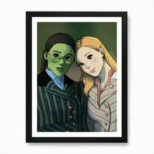 Wicked - Glinda and Elphaba Illustr Framed Wall Art Poster Canvas Print Picture