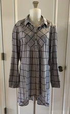 Sundance Grey Black Windowpane Check Dress Tunic Top Cotton Hi Lo -Size Small