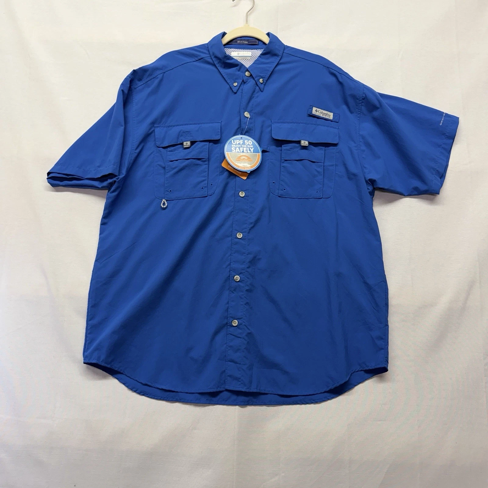 Columbia Men's Bahama II Vivid Blue PFG Fishing Shirt Stylish Durable UPF 50 L