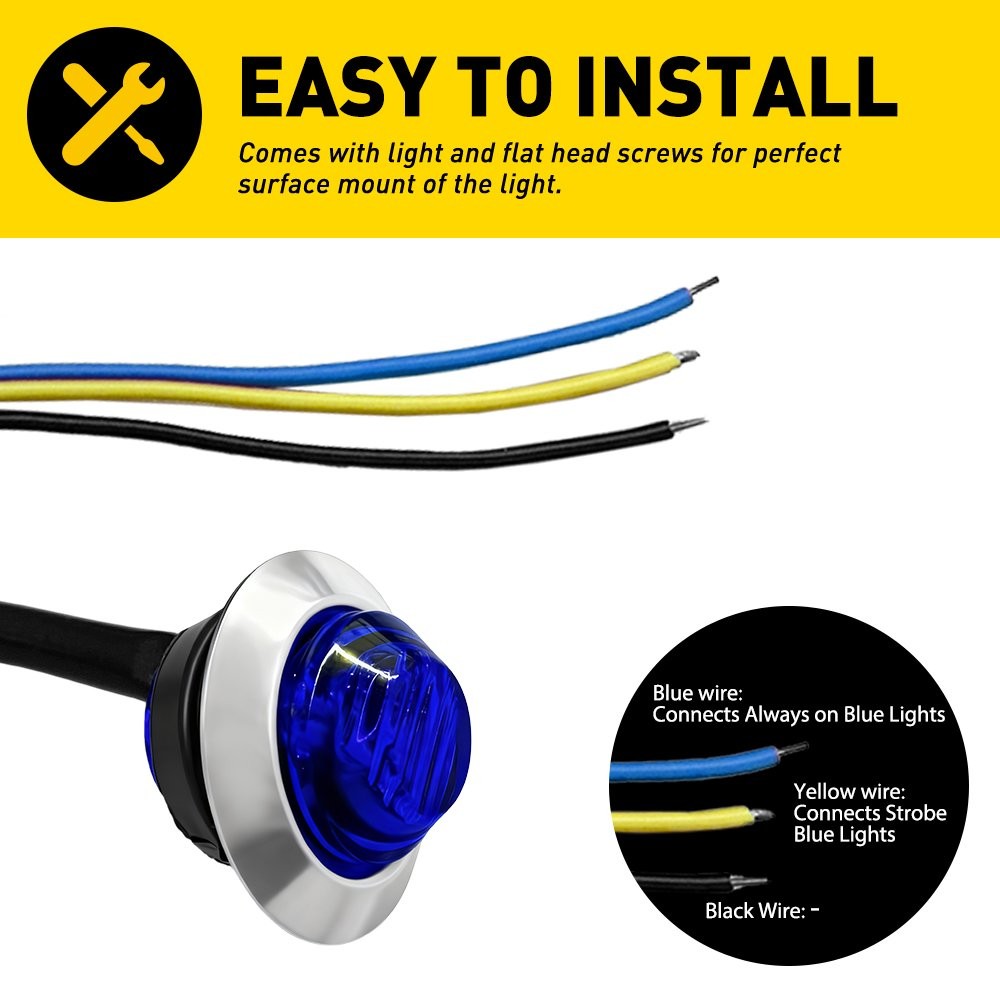 3/4" 12V Marker Lights LED Trailer Round Side Bullet Blue Stop Lamp w/ Ring 20x thumbnail 10