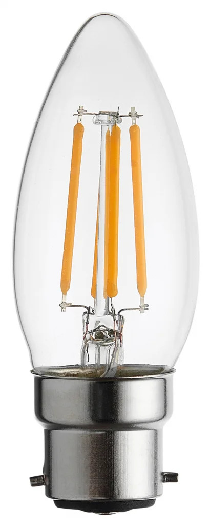 Clear 4w Filament LED Candle Dimmable 2700K B22 470lm Endon 112118