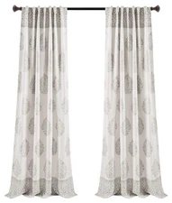 , Gray Teardrop Leaf Curtains Light Filtering Window Panel Set for Living, Di...
