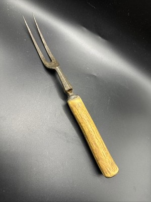 Antique Two Prong Stag. Horn Handle Serving Meat Fork Rustic  Primitive Antique 