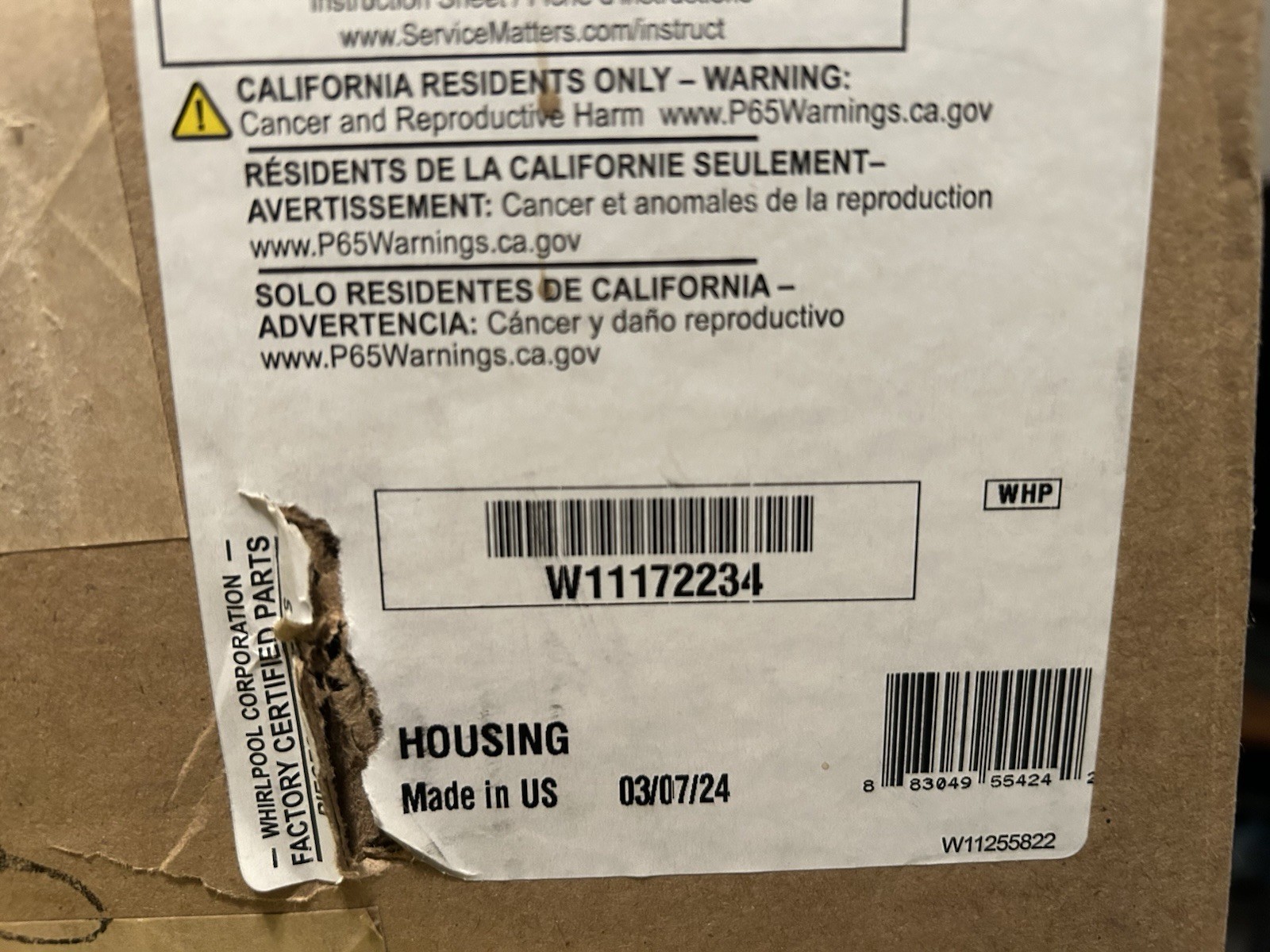 Whirlpool OEM Washer Housing and Water Valve Assembly W11172234
