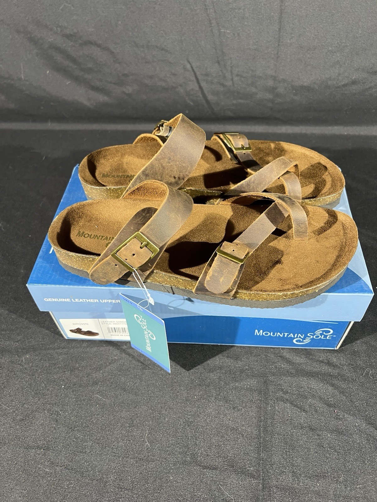 Mountain Sole Women's Birk Style Slip On Sandals, Brown, Leather Straps, Size 9