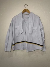 Zara Women's Striped Button Down Shirt with Yellow and Black Accents Medium