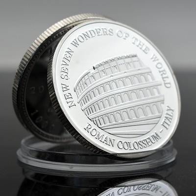 7Pcs New Seven Wonders of the World Coin Set Silver-Tone