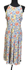 Chaps Floral Halter MIDI Dress Womens Size Large Cottage Summer Shower Vacation