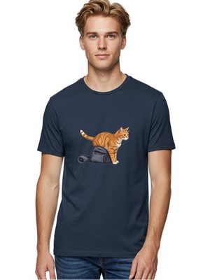 Cat-On-Backpack Mens Graphic Tee, 100% Cotton, Casual Summer Wear