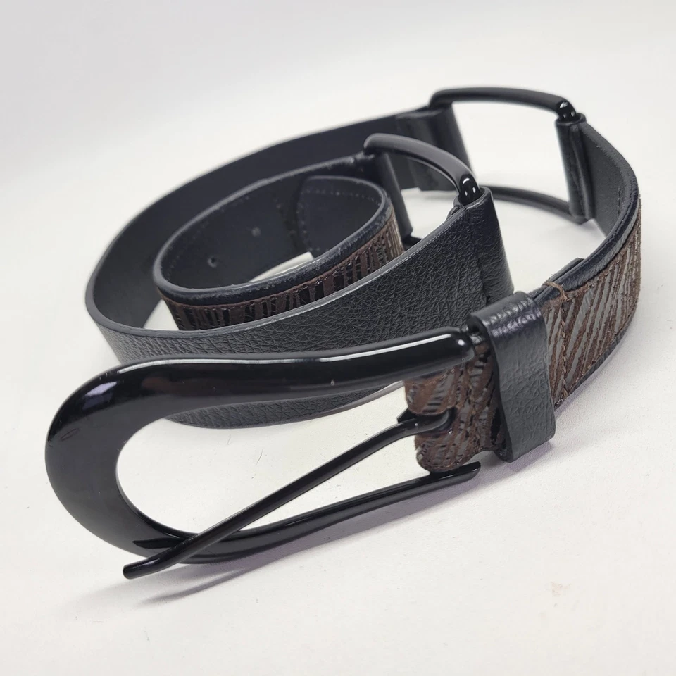 Кожаный ремень Chicos 30 32 M зебра тигровая полоса шагреневая талия черный - Изображение 3 из 4