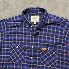 Scotsman men’s XL blue plaid flannel shirt with red and white stripes, two front pockets, and button-up collar.