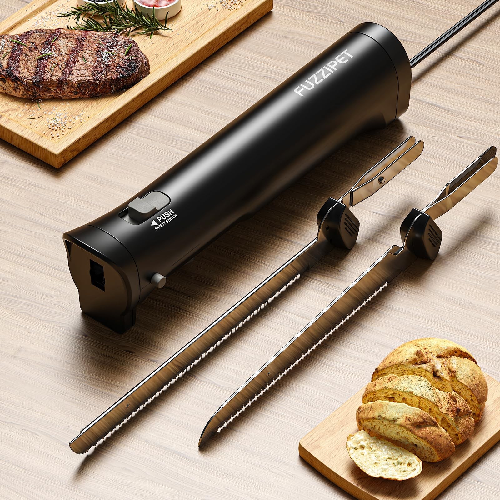 Electric Knife for Meat Slicing, Electric Bread Knife with 4 Stainless Steel ...