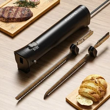 Electric Knife for Meat Slicing, Electric Bread Knife with 4 Stainless Steel ...