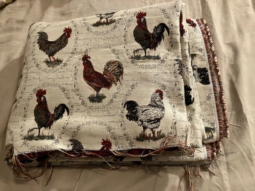 Vintage Farmhouse roosters chickens' pattern upholstery 58 x 88 fabric - product listing photo