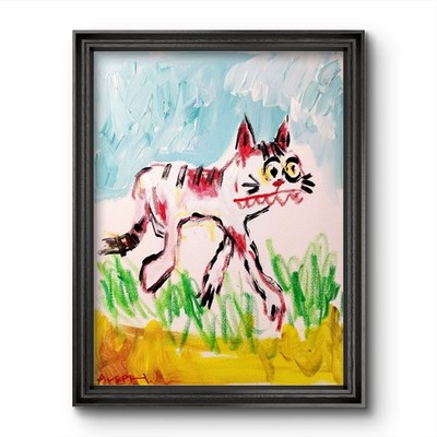 Aleph Hand Painted Cat 16x12 Abstract Expressionist Decor Painting Canvas