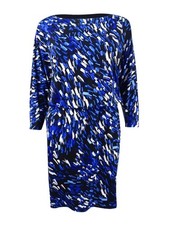 Nine West Women's Printed Blouson Jersey Dress (4, Royal Blue Multi)