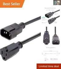 High-Quality 1ft Power Extension Cord, IEC C14 to NEMA 5-15R,  Listed Safety