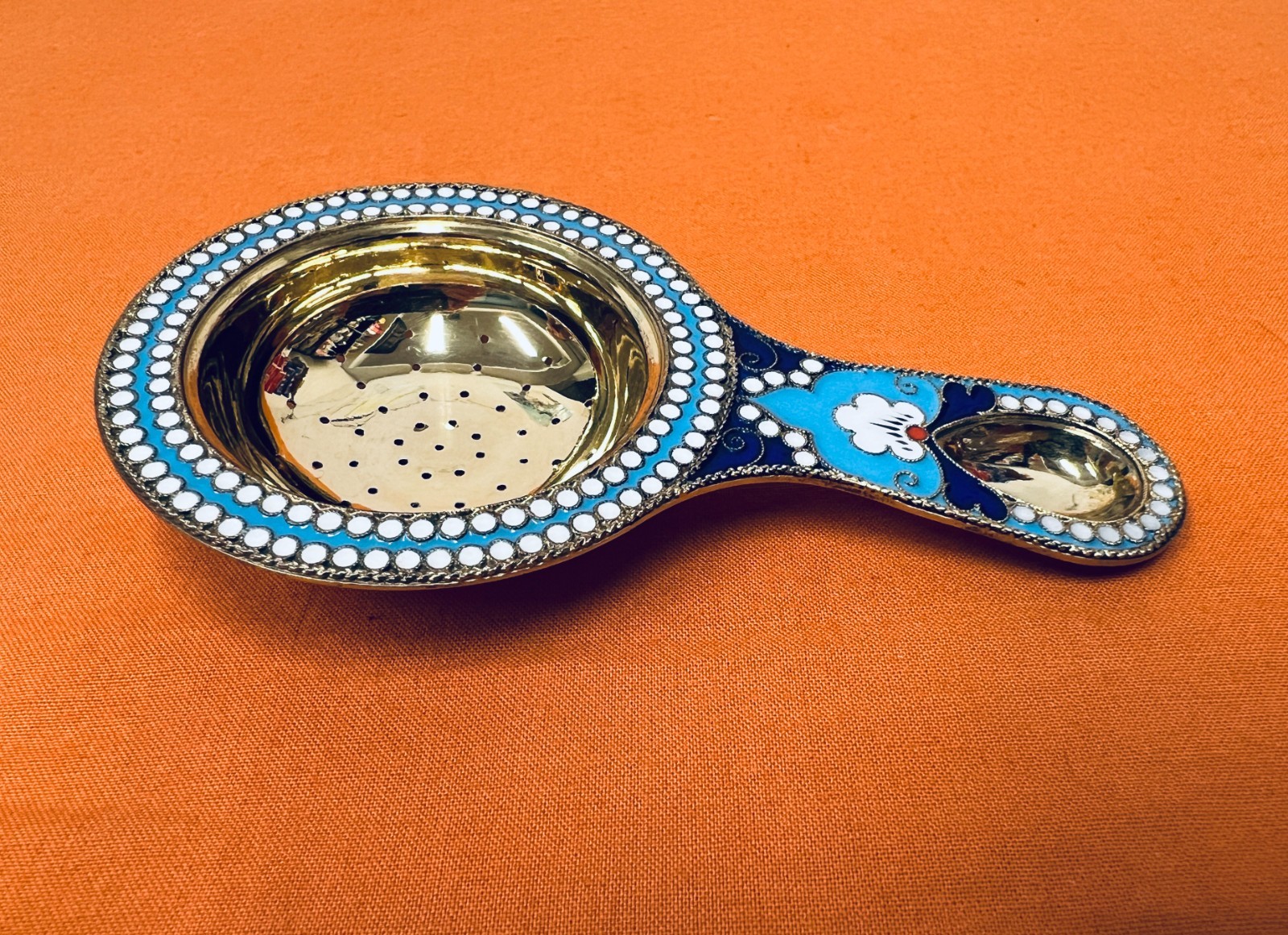Russian Silver Enamel Strainer