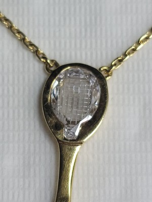 RARE CHAUMET 18K Yellow Gold Tennis Racket Necklace with Etched Diamond