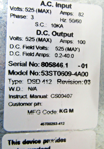 🔥MAGNETEK 100 AMP DC ELEVATOR DRIVE 3Ø DSD 412 53ST0609-4A00 2-200HP 525V AC/DC - Picture 21 of 24