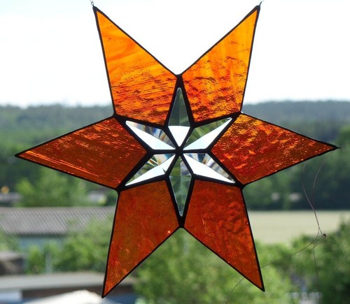 Bleiverglasung Fensterbild Facetten- Stern mit Kathedralglas 36cm inTiffany      - Bild 2 von 12