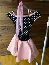 Black Polka Dot Leotard with Pink Poodle Skirt  Hair Scarf - Child Medium - NEW