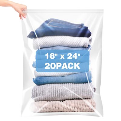 20 Pack Large 5 Gallon Storage Bags with Zipper Top for Food Clothes Travel