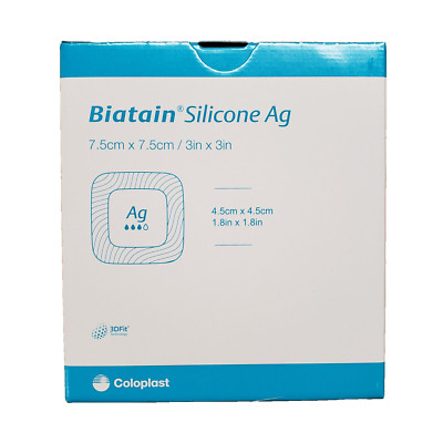 Coloplast Biatain Silicone AG 7.5 x 7.5 cm Silver Adhesive Border (5-Pack) 39636