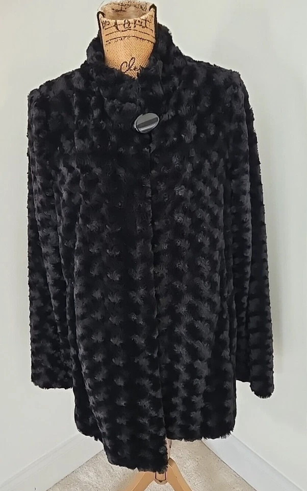 DENNIS BY DENNIS BASSO 15th Anniversary Collectors Ed Black Faux Fur Coat XS - Image 2 of 4