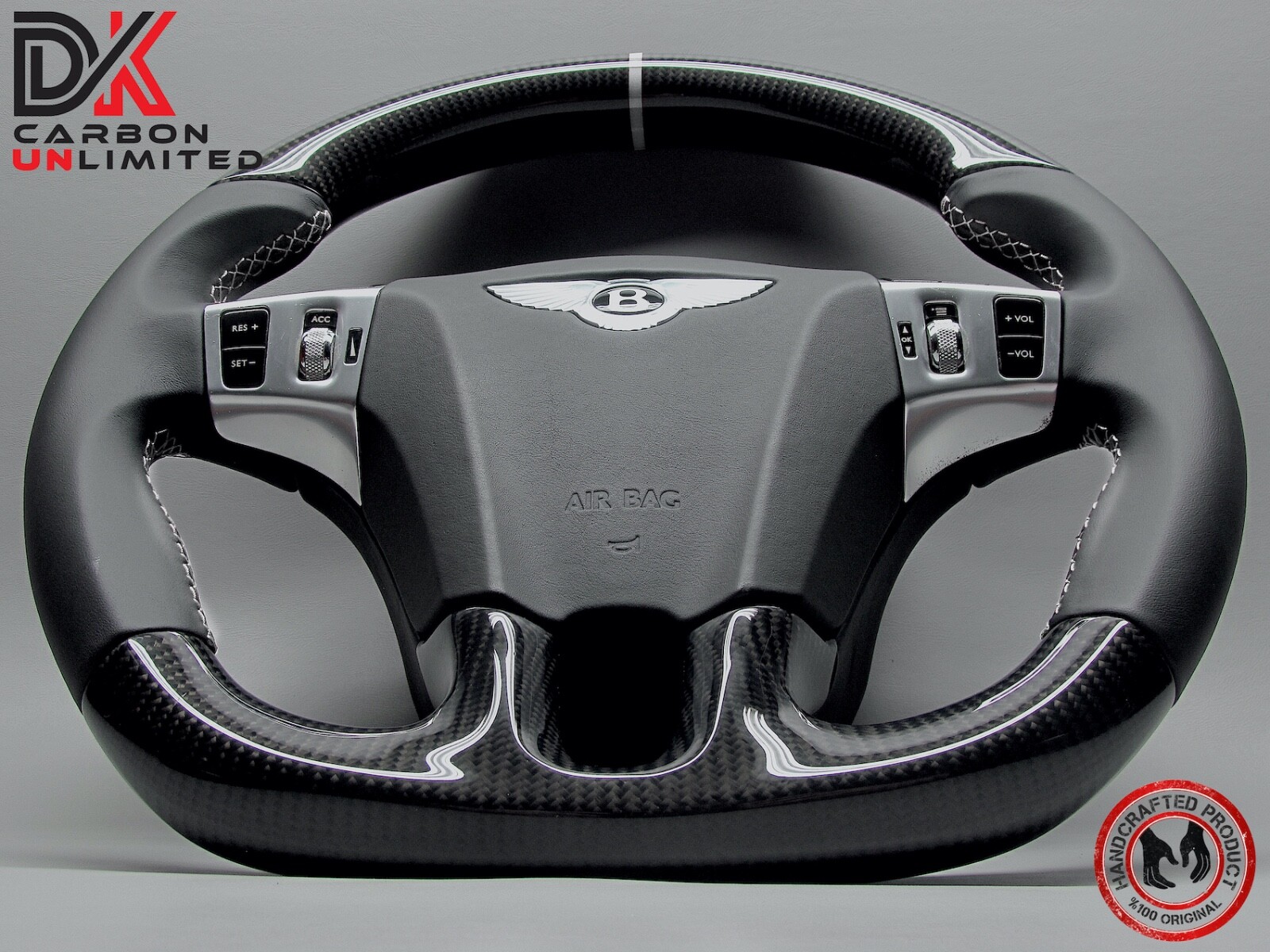 Bentley Continental GT Flying Spur 5mm White Ring Napa Carbon Steering Wheel v1