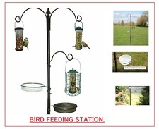 Metal Bird Feeding Station Black Bath Pole With Seed Tray Stand For Garden Bird