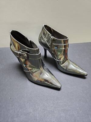 Gianni Bini Metallic Silver Pointed Stiletto Heel Ankle Boots Side  Zipper